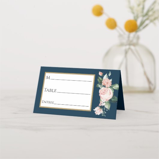 Blush Floral Navy Wedding Place Card Plaatskaartje (Voorkant)