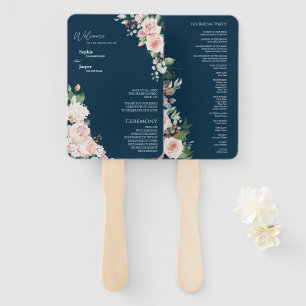 Blush Floral Navy Wedding Program Fan Handwaaier