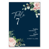 Blush Floral Navy Wedding Table Number Kaart (Voorkant)