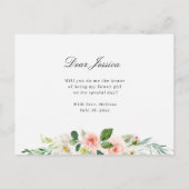 Blush floral navy zal je mijn bloem meisje kaart (Achterkant)