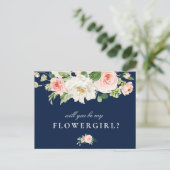 Blush floral navy zal je mijn bloem meisje kaart (Staand voorkant)