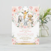 Blush Floral Oerwoud Safari Animals Baby shower Kaart (Staand voorkant)