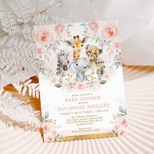 Blush Floral Oerwoud Safari Animals Baby shower Kaart