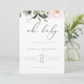 Blush Floral Oh Baby shower Uitnodiging (Staand voorkant)