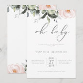 Blush Floral Oh Baby shower Uitnodiging (Voorkant / Achterkant)