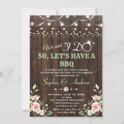 Blush Floral Old Barn String Lights na I DO BBQ Kaart (Voorkant)