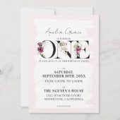  Blush Floral ONE Baby Girl's First Birthday Kaart (Voorkant)