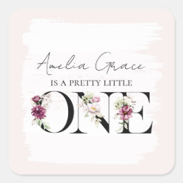 Blush Floral ONE Baby Girl's First Birthday Vierkante Sticker