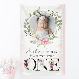  Blush Floral ONE Eerste Verjaardag Baby Foto Spandoek