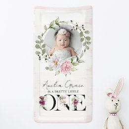 Blush Floral ONE Eerste Verjaardag Baby Foto Spandoek