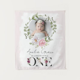 Blush Floral ONE Eerste Verjaardag Baby Foto Wandkleed