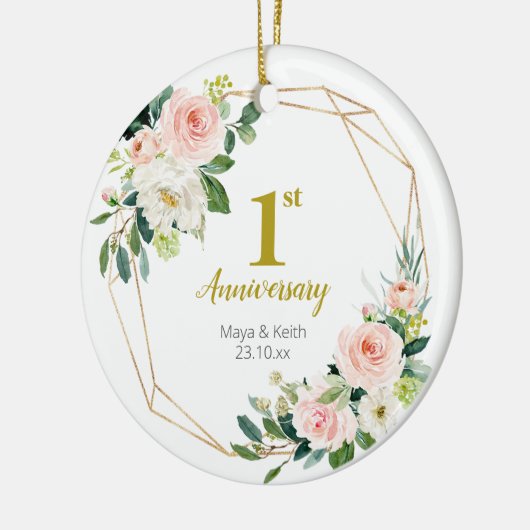 Blush Floral ons eerste Jubileum Keramisch Ornament (Links)