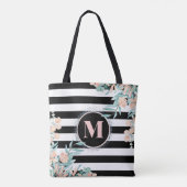 Blush Floral op zwart-wit Stripe Monogram Tote Bag (Achterkant)
