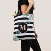 Blush Floral op zwart-wit Stripe Monogram Tote Bag (Dichtbij)