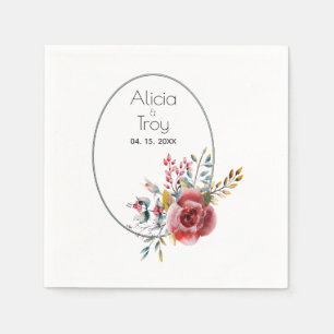 Blush Floral Ovaal Lijst Gepersonaliseerd Trouwpap Servet