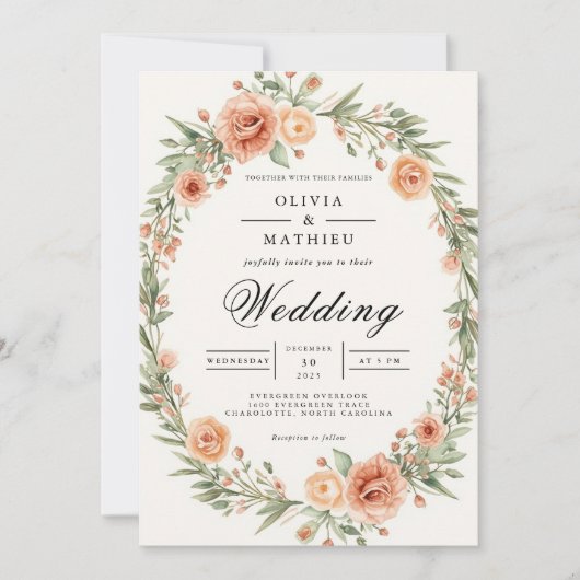 Blush Floral Ovaal Lijst Wedding Kaart (Voorkant)