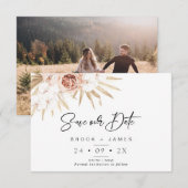 Blush Floral Palm Boho Wedding Save the Date Card Kaart (Voorkant / Achterkant)