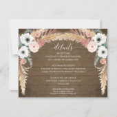 Blush Floral Pampas Grass Rustic Wedding Details Kaart (Voorkant)