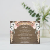 Blush Floral Pampas Grass Rustic Wedding Details Kaart (Staand voorkant)
