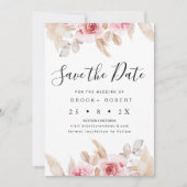Blush Floral Pampas Wedding Save the Date Kaart (Voorkant)