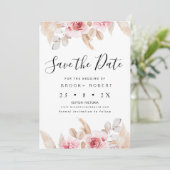 Blush Floral Pampas Wedding Save the Date Kaart (Staand voorkant)