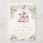Blush Floral Pasgeboren Lamb Baby shower Kaart (Voorkant)