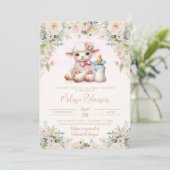 Blush Floral Pasgeboren Lamb Baby shower Kaart (Staand voorkant)