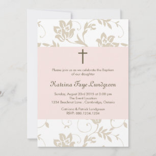 Blush Floral Pattern Baptism Invitation Kaart