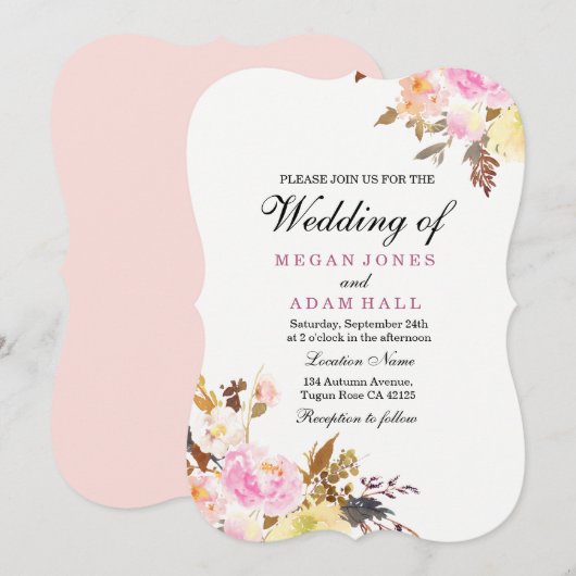 Blush Floral Peachy Autumn Fall Wedding Kaart (Voorkant / Achterkant)