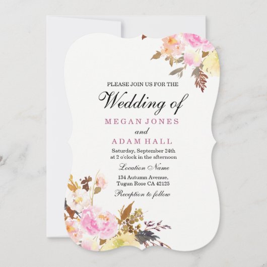 Blush Floral Peachy Autumn Fall Wedding Kaart (Voorkant)