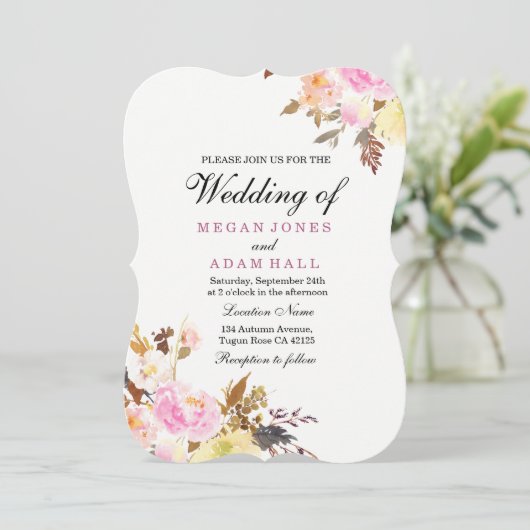 Blush Floral Peachy Autumn Fall Wedding Kaart (Staand voorkant)