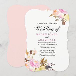 Blush Floral Peachy Autumn Fall Wedding Kaart