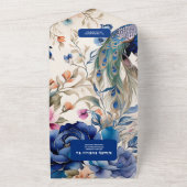 Blush Floral Peacock Chinoiserie Wedding All In One Uitnodiging (Buitenkant)