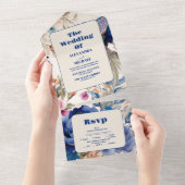 Blush Floral Peacock Chinoiserie Wedding All In One Uitnodiging (Afscheurbaar)