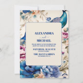 Blush Floral Peacock Chinoiserie Wedding Kaart (Voorkant)