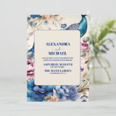 Blush Floral Peacock Chinoiserie Wedding Kaart (Staand voorkant)