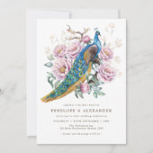 Blush Floral Peacock Chinoiserie Wedding Kaart (Voorkant)