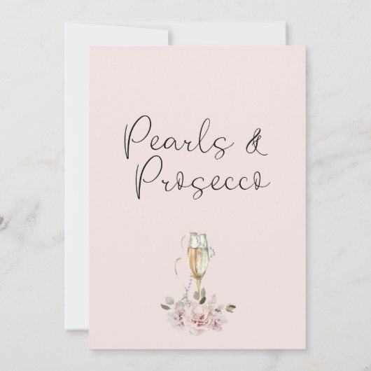 Blush Floral Pearls en Prosecco Vrijgezellenfeest Kaart (Achterkant)