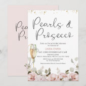 Blush Floral Pearls en Prosecco Vrijgezellenfeest Kaart (Voorkant / Achterkant)