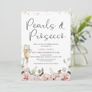Blush Floral Pearls en Prosecco Vrijgezellenfeest Kaart