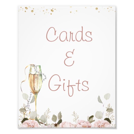 Blush Floral Pearls Prosecco Vrijgezellenfeest Sig Foto Afdruk (Voorkant)