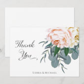 Blush Floral Peony Eucalyptus groen dank u Bedankkaart (Voorkant / Achterkant)