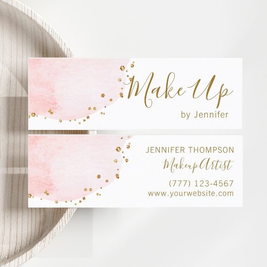 Blush Floral Petal Gold Glitter Stippen Mini Visitekaartje