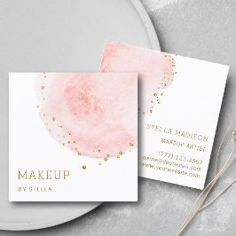Blush Floral Petal Gold Glitter Stippen Vierkante Visitekaartje