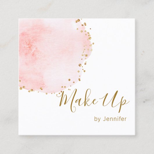 Blush Floral Petal Gold Glitter Stippen Vierkante Visitekaartje (Voorkant)