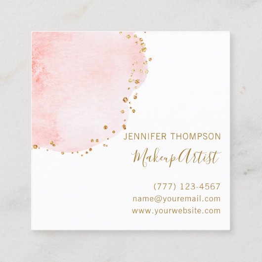 Blush Floral Petal Gold Glitter Stippen Vierkante Visitekaartje (Achterkant)