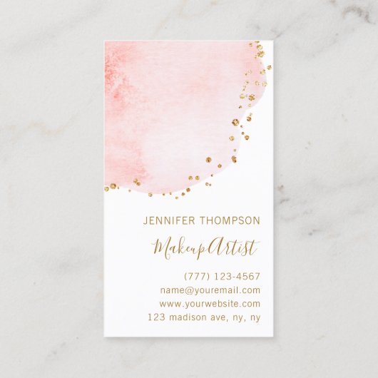 Blush Floral Petal Gold Glitter Stippen Visitekaartje (Achterkant)