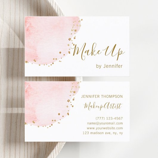 Blush Floral Petal Gold Glitter Stippen Visitekaartje