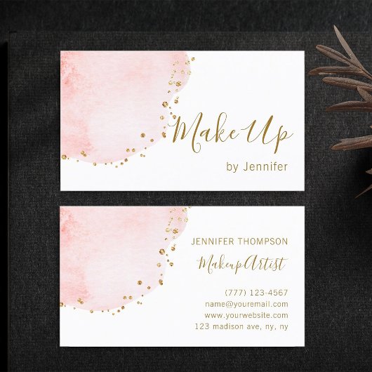 Blush Floral Petal Gold Glitter Stippen Visitekaartje