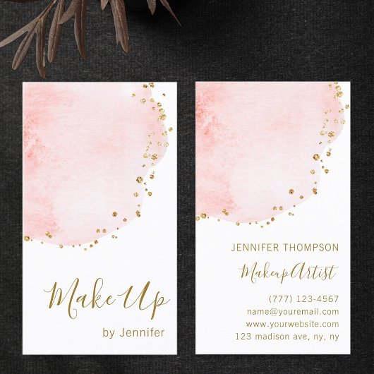 Blush Floral Petal Gold Glitter Stippen Visitekaartje